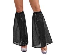 MSemis Women Girls Glitter Fashion Leg Warmers Sequins Stretch Boot Covers Accessory for Mardi Gras Festival Black One Size