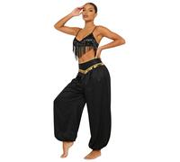 MSemis Women Oriental Bellydance Outfit Tribal Belly Dancing Set Wear Princess Cosplay Performance Costumes Black XXL