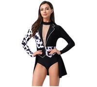 MSemis Womens Devil Witch Costume Contrast Color Open Front Skirt Bodysuit for Carnival Cosplay Black S