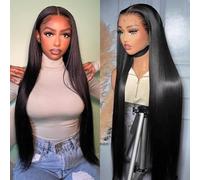 MSGEM 32 Inch MSGEM 13x6 HD Lace Front Wigs Human Hair Silky Straight Human Hair Wigs Glueless Brazilian Virgin Hair Lace Frontal Wig for Women 180 Density Pre Plucked with Baby Hair Bleached knots