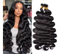 MSGEM Body Wave Bundles Human Hair 3 Bundles 16 18 20 inch 12A Brazilian Body Wave Human Hair Weave 100% Unprocessed Virgin Human Hair Extensions for Black Women Natural Color