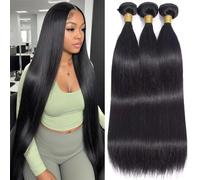 MSGEM Straight Bundles Human Hair 12A Brazilian Straight 100% Unprocessed Virgin Weave Double Weft Hair 3 Bundles 16 16 16 Inch Natural Color