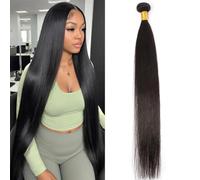 MSGEM Straight Human Hair Bundles 12A Brazilian Straight 100% Unprocessed Virgin Weave Double Weft Hair 1 Bundle 20 Inch Natural Color