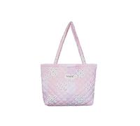 MSGHER Floral Quilted Tote Bag for Women Large Capacity with Zipper Closure Lightweight Shoulder Bag for Daily Use, Pink Plaid
