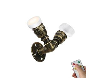 MSGIRVLZL 2-Light Battery Operated Bedroom Wall Light, Dimmable Led Bulb, Remote Control, Living Room Wall Light, Steamtube, Water Pipe, Rechargeable Wall Lamp/B