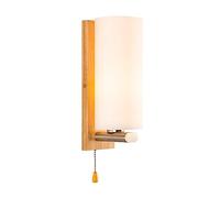 MSGIRVLZL Applique Murale En Bois Avec Abat-Jour Cylindrique En Verre Blanc, Appliques Murales De Chevet En Rondins Avec Interrupteur À Tirette, Douille E27, Appliques Murales Japonaises Rétro Pour Co