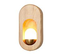 MSGIRVLZL Applique Murale Ovale En Bois, Applique Murale En Bûche Avec Abat-Jour Boule De Verre, Prise G4, Applique Murale De Chevet Ultra-Mince, Appliques Murales Japonaises Simples Pour Couloir, Cha