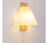 MSGIRVLZL Farmhouse Wood Wall Sconce with Pull Cand On/Off Switch, Vintage Hallway Wall Light with Pleated Lampshade, Bedside Wall Lamp for Bedroom, Living Room/Wood Color