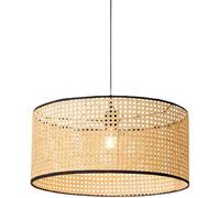 MSGIRVLZL Handwoven Boho Wicker Rattan Chandeliers, Drum-Shaped Hanging Lamp, Kitchen Island Cylinder, Black Bamboo Hanging Lamp, Modern Linear Coastal Chandelier for Bedroom/Style-30Cm