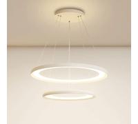 MSGIRVLZL Lampes Suspendues De Plafond En Métal Créatives À 2 Anneaux, Lampe Suspendue De Table À Manger En Acrylique, Éclairage De Suspension D'Intérieur Moderne À Led 67W, Lustres Blancs À Intensité