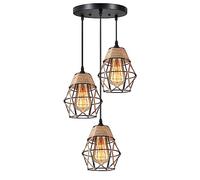 MSGIRVLZL Lustres Industriels Rétro À 3 Lumières, Suspensions À Cage En Fil Métallique Avec Décoration En Corde De Chanvre, Douille E27, Luminaires Suspendus De Style Country Nordique Pour Salle À Man