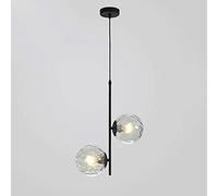 MSGIRVLZL Plafonnier À 2 Têtes En Métal Noir Avec Abat-Jour En Boule De Verre, Lampe De Chevet Rétro Industrielle, Éclairage Décoratif De Chambre À Coucher, Douille E27, Lampe À Suspension De Salle À