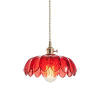 MSGIRVLZL Suspension Rétro Avec Abat-Jour En Verre En Forme De Fleur - Rouge, Suspension De Plafond Moderne E27 Support De Lampe En Laiton - Lustre De Conception D'Art Classique Pour Couloir De Restau