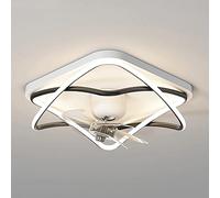 MSGIRVLZL Ventilateur Carré Créatif Avec Lumière, Plafonnier Linéaire Simple En Métal Avec Ventilateur Rotatif À 360 ° À 6 Vitesses, Plafonniers De Chambre À Coucher Led Modernes De 75 W, Luminaire Dé