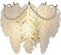 MSGIRVLZL Wall Sconce Ind Feathers, White Milk Glass, Crystal Leaf, Modern Nordic Wall Light, Vintage, Farmhouse, Bedroom, Wall Lighting, Bedside Wall Lamp, Living Room/Clear Glass-Small