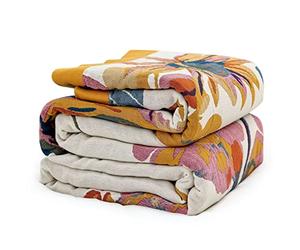 MSGKV Boho Throw Blanket for Couch 100% Cotton Throw Floral Bed Blanket 80''x90'',Cotton Quilts Travel Knitted Muslin Blanket Home Decor Cozy Blankets for Women