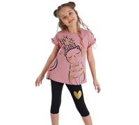 MSHB&G Girls Tunic and Legging Set, Stylish Cotton Tunic Top Dress with Ruffles and Love Cats Print, Matching Elastic Girls Leggings with Gold Heart Detail, Machine Washable, 2-Piece Set, From | 6 Age