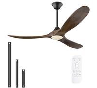 MSHENUED 52 inch Outdoor Ceiling Fan with Lights and Remote, Rustic Wood Ceiling Fan with Light, 3 Blade Propeller Fan with Reversible DC Motor, Modern Farmhouse Fan for High Low Sloped Ceiling