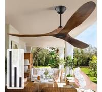 MSHENUED 52 Inch Wood Outdoor Ceiling Fan for Patios without Light Damp Rated, Rustic Walnut Ceiling Fan with Remote, Reversible DC Motor Ceilling Fan for Farmhouse Gazebo Porch Home