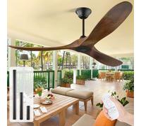 MSHENUED 60 Inch Outdoor Ceiling Fan without Light, Rustic Wood Ceiling Fan with Remote, 6 Speeds Reversible DC Motor, Outdoor Ceiling Fans for Patios Waterproof, 3 Downrods, Timing function