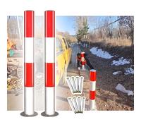 MSHGSKU 2 X Safety Barrier Bollard with 8 Screws, Delineator Post with Base & Reflective Strip, Steel Barricade for Driveway/Traffic Sensitive Area(THK2MM,H60xW7.6cm(23.6x3))