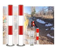 MSHGSKU 2 X Safety Barrier Bollard with 8 Screws, Delineator Post with Base & Reflective Strip, Steel Barricade for Driveway/Traffic Sensitive Area(THK3MM,H75xW8.9cm(29.5x3.5))