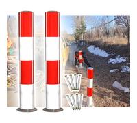 MSHGSKU 2 X Safety Barrier Bollard with 8 Screws, Delineator Post with Base & Reflective Strip, Steel Barricade for Driveway/Traffic Sensitive Area(THK2MM,H80xW11.4cm(31.5x4.5))