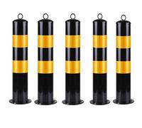 MSHGSKU 50CM Steel Safety Bollards - Durable Traffic Posts with Reflective Yellow/Red Tape, 5pcs Black Parking Barriers for Outdoor Lot Control, Heavy-Duty Metal Safety Solutions