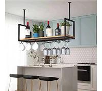 MSHGSKU Ceiling Wine Glass Rack Ceiling Wine Rack,1 Layer Modern Floating Shelves,Iron Wood Wine Hanger,Hanging Kitchen Bar Industrial Rack,Storage Shelf,Decorative Holder