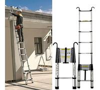 MSHGSKU Extra Tall 14ft Aluminum Telescoping Ladder Extendable 8m to 3m 330lbs Capacity Ideal for Home Roof Outdoor Work Includes Hooks Black Color