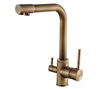 MSHGSKU Kitchen Faucet with Drinking Water Faucet, Antique Brass Kitchen Sink Faucet, High Arc Dual Handle Kitchen Tap with 360° Swivel Spout, Hot and Cold Water Mixer Tap