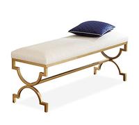 MSHGSKU Luxurious Modern Upholstered Shoe Bench Comfy Fabric Footrest with Gold Metal Base for Entryway Dining Living Room Bedroom Stylish White 60x35x45cm (24x14x18inch)