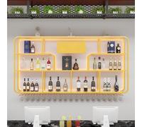 MSHGSKU Modern 3-Tier Wall-Mounted Wine Rack with LED Light, Industrial Metal Floating Goblet Display, Customizable LOGO, Large Capacity Storage for Wine Lovers