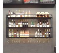 MSHGSKU Modern Wall-Mounted Wine Rack with LED Light, 3-Tier Metal Floating Bottle Holder & Glass Storage for Home Bar, Kitchen & Living Room (Size: 80cm)