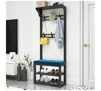 MSHGSKU Multifunctional Coat Rack & Shoe Bench Free Standing Entryway nizer with Hooks 100cm Black & Blue Hallway Storage Solution