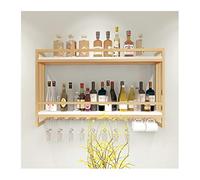 MSHGSKU Nordic Wrought Iron Wall Hanging Wine Rack with Solid Wood Shelves Creative Wine Display Cabinet for Home Decor (Gold 60 * 20 * 61cm)