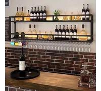 MSHGSKU Wall-Mounted Wine Rack, 3-Tier Metal Bottle Holder with Glass Storage, Display Shelf for Home, Bar, Dining Room, Kitchen - 100cm Stylish Wine nizer