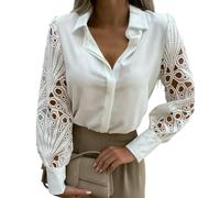 MSHLQ Shirts Women'S Elegant Solid Color Shirt, Casual Long-Sleeved V-Neck Loose Shirt-WHITE-L