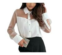 MSHLQ Shirts Women'S Long-Sleeved Button-Down Shirt, Casual Collared Office/Daily Top-WHITE-S