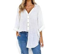 MSHLQ Shirts Women'S Loose-Fitting, Irregularly Hemmed, Belted, Button-Down Collared Shirt.-WHITE-M
