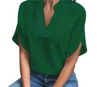 MSHLQ Shirts Women'S Solid Color Shirt, Casual Short-Sleeved V-Neck Loose Shirt, Fashionable Pullover.-Green-XL