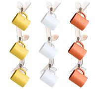 MSHUNKEJI 3 Pack Coffee Mug Wall Rack with 9 Hooks Wall Mount Coffee Cup Holder Wooden Coffee Cup Tree Holder Brown Coffee Mug Stand Display for Kitchen Cafe (White)