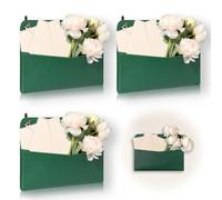 MSHUNKEJI 3 PCS Wall Mount PU Leather Mail Holder Green Faux Leather Letter Holder 2 Ring Organizer Stylish Wall Hanging Mail Storage for Flowers Envelope Key Notebooks Home Office Decor