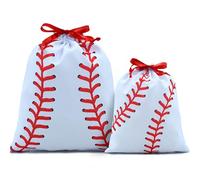 Mshutbna Baseball Gift Bags 2pcs Reusable Fabric Drawstring Gift Wrapping Bag for Presents Wrapping Party Decorations Holiday Favors 16x12 12x10 inches