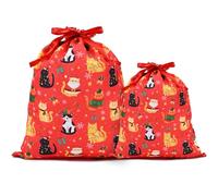 Mshutbna Funny Cats Christmas Gift Bags 2pcs Reusable Fabric Drawstring Gift Wrapping Bags for Xmas Presents Party Decorations Holiday Favors 16x12 12x10 inches