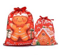 Mshutbna Gingerbread Christmas Gift Bags 2pcs Reusable Fabric Drawstring Gift Wrapping Bags for Xmas Presents Party Decorations Holiday Favors 16x12 12x10 inches