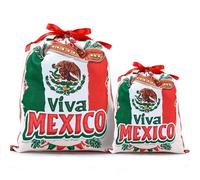 Mshutbna Mexico Christmas Gift Bags 2pcs Reusable Fabric Drawstring Gift Wrapping Bags for Xmas Presents Party Decorations Holiday Favors 16x12 12x10 inches