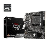 MSI A520M-A PRO Gaming Motherboard AMD Ryzen 5000, AM4, DDR4, PCIe 3.0, SATA 6Gb/s, M.2, USB 3.2 Gen 1, DVI/HDMI, Micro-ATX