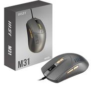 MSI M31 WIRED MOUSE - Optical Sensor, Symmetrical design, 3M+ Clicks, 7-Buttons, 1.5m with Gold-Plated Connector and 170g weight with cable