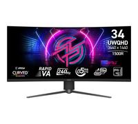 MSI MPG 346CQRXF X24 34-Inch UWQHD 1500R Gaming Monitor, 3440x1440 Rapid VA, 240Hz, 0.5ms, DisplayHDR 400, KVM, HDMI 2.1, DP 1.4a, USB C (98W PD), Frame-less, Tilt/Height Adjustable, Black